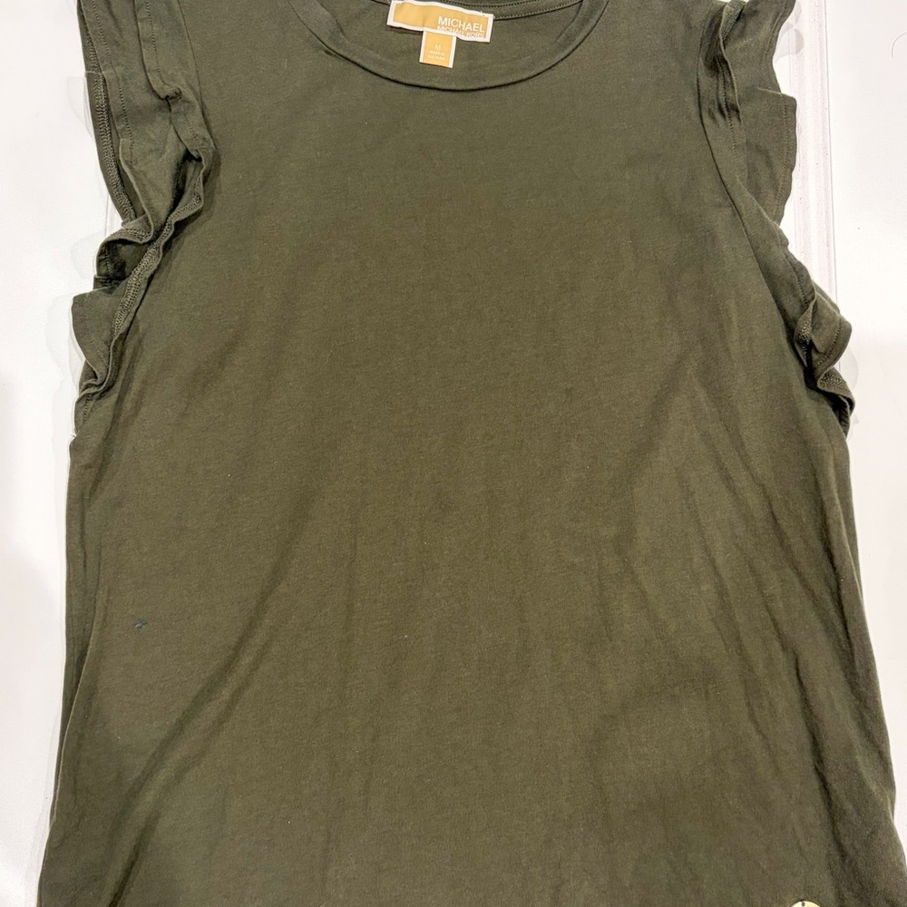 Michael Kors Dark Green Ruffle Sleeve Blouse